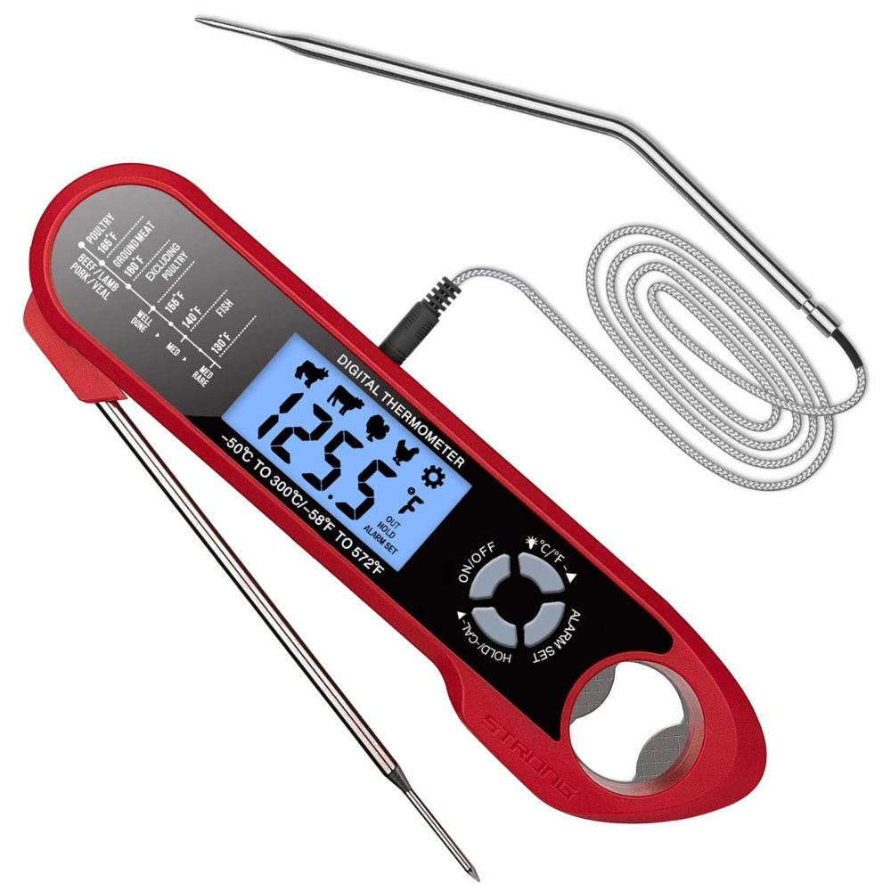 2 in 1 Dual Probe Instant Read Food Meat Thermometers for Kitchen Cooking Oven Grilling with Alarm Function Backlight Waterproof Red |   Small Appliances Kitchen & Dining Red