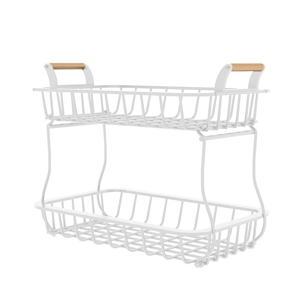 2 Tier Fruit Storage Basket Kitchen Countertop Organizer with Wooden Handle Mesh Carbon Steel Bowl for Bread Vegetable Fruit Basket Detachable Metal Rectangular Wire Basket White |   Small Appliances Kitchen & Dining Small Appliances