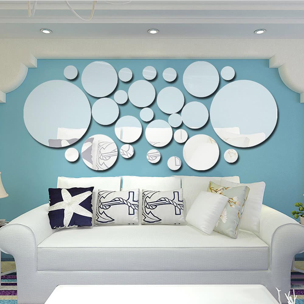 26pcs/set Acrylic Polka Dot Wall Mirror Stickers Silver |   Smart Home System Smart Home System Silver