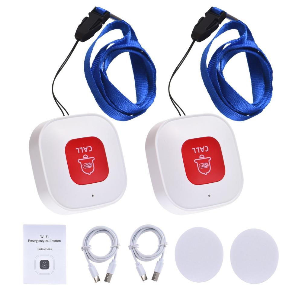 2Pcs Portable Mini WiFi Emergency Call Button Rechargeable Wireless WiFi Pager Nurse Alert Button  |   Alarm Systems Alarm Systems Alarm Systems