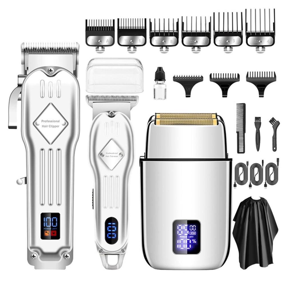 3-in-1 Electric Hair Clippers for Men Trimmer Beard Trimmer Kit with LCD Display 9 Guide Combs Silver |   Health Monitors & Testing Health Monitors & Testing Health Monitors & Testing