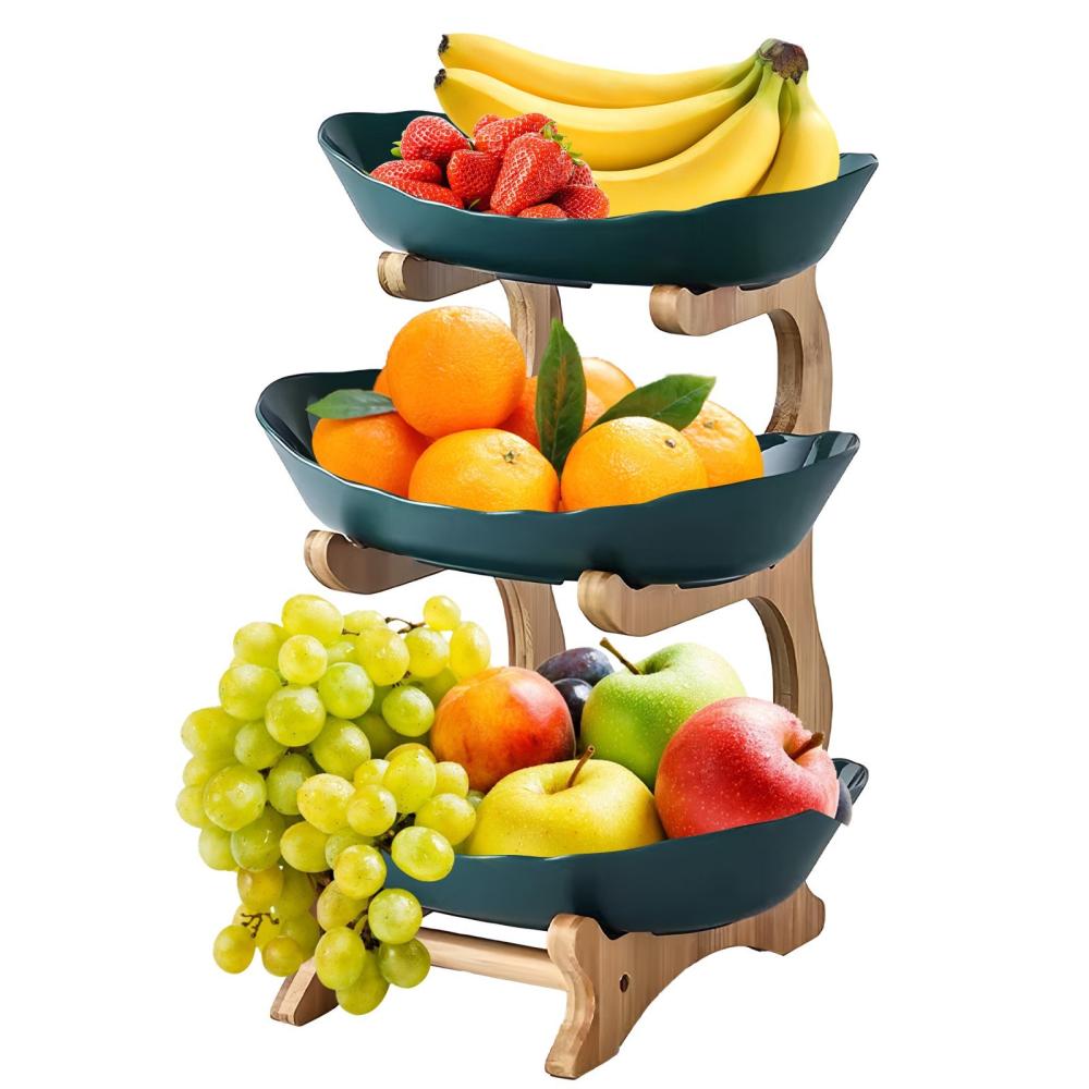 3 Tier Fruit Basket for Kitchen Plastic Fruit Bowl with Bamboo Wood Stand Easy Install 3 Tier Serving Stand Snack Dessert Cake Tray Plate Rack for Party Wedding Buffet  |   Small Appliances Kitchen & Dining Small Appliances