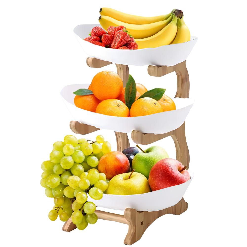 3 Tier Fruit Basket for Kitchen Plastic Fruit Bowl with Bamboo Wood Stand Easy Install 3 Tier Serving Stand Snack Dessert Cake Tray Plate Rack for Party Wedding Buffet  |   Small Appliances Kitchen & Dining Small Appliances