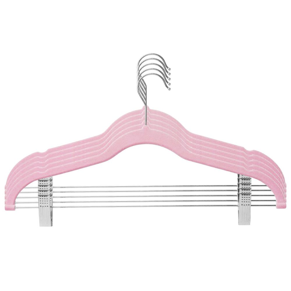 5/10pcs Clothes Hangers with Movable Clips Velvet Ultra Thin No Slip Rack Skirt Pants Hangers for Home Travel Pink |   Smart Home System Smart Home System Pink