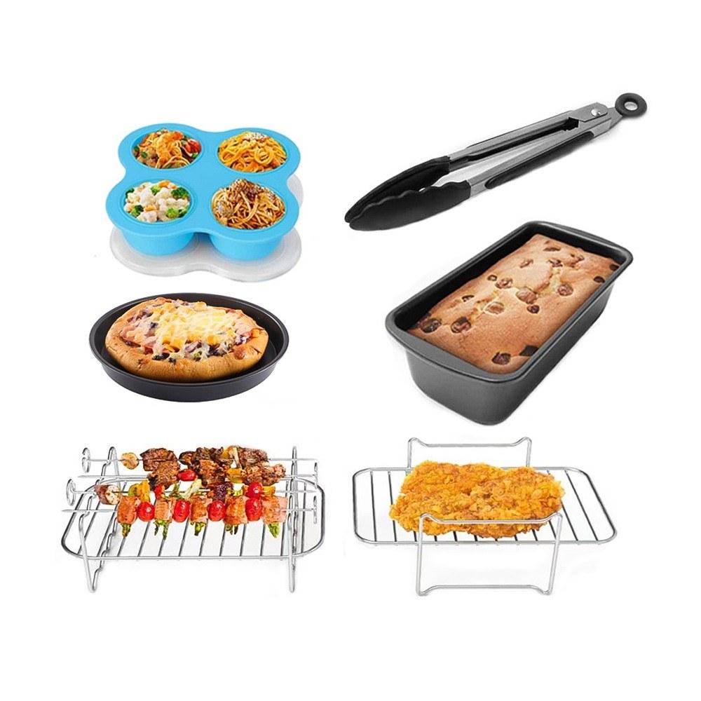 7 PCS Non-Stick 8 Inch Air Fryer Accessories Set Cake Baking Barrel Pizza Cupcake Pans Skewer Toast Racks Liners Replacement for Ninja Foodi DualZone DZ201/401 Dual Basket Air Fryer  |   Small Appliances Kitchen & Dining Small Appliances