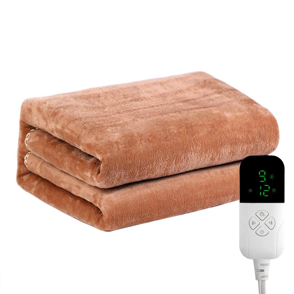 Electric Heated Blanket Heating Pad Warm Blanket Fast Heating Winter Body Warmer Cozy Mattress Cover 180x130cm with 9 Temperature Levels and Timer for Home 220-240V Brown |   Smart Home System Smart Home System Brown