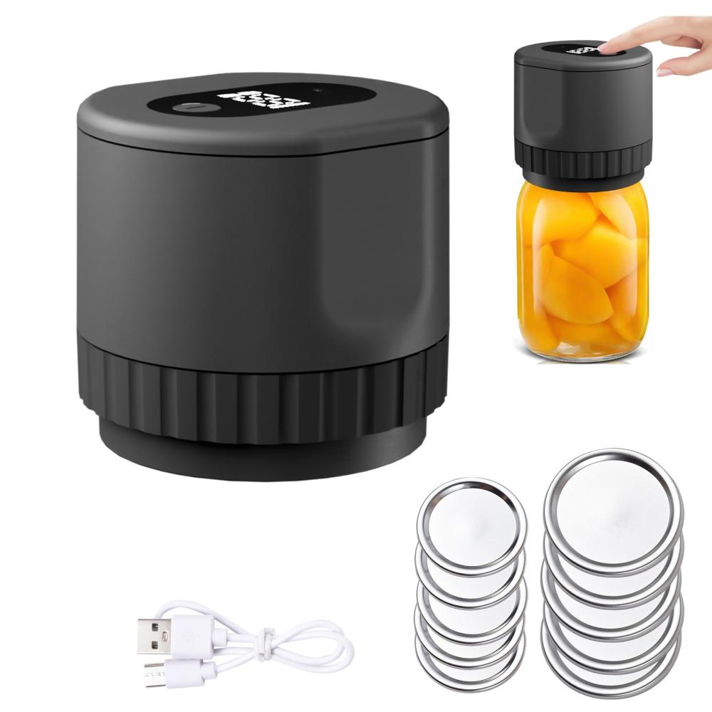 Electric Mason Jar Vacuum Sealer Kit Cordless Automatic Jar Sealer Kit for Food Storage and Fermentation with Wide-Mouth and Regular-Mouth Mason Jar Lids Black |   Small Appliances Kitchen & Dining Black