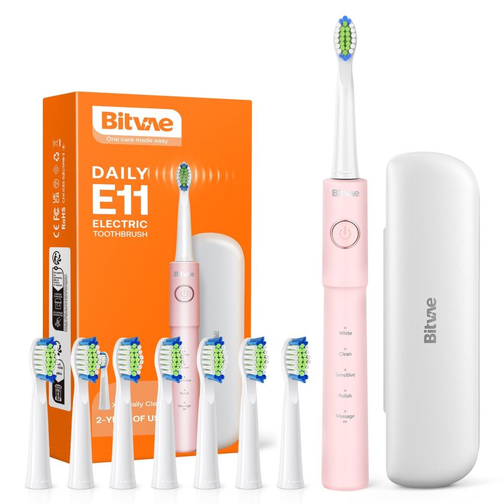 Electric Toothbrush with 8 Brush Heads 5 Modes Ultrasonic Electric Toothbrush with Carrying Case USB Rechargeable Toothbrush with Timer for Adults Travel Home Use Pink |   Health Monitors & Testing Health Monitors & Testing Health Monitors & Testing