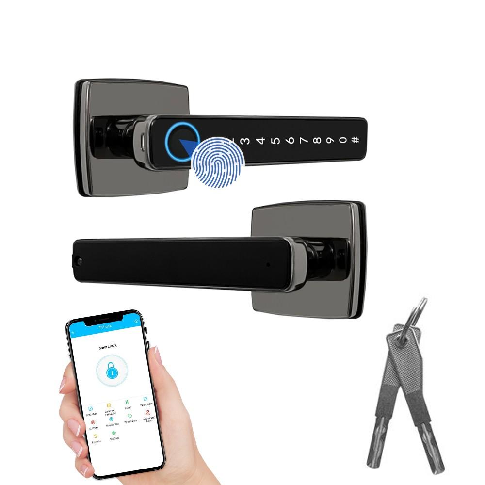 Fingerprint Smart Door Lock with Handle 4 in 1 Keyless Entry Tuya APP Key Passcodes Smart Knobs for Front Door Bedroom Apartment Hotel Black |   Alarm Systems Alarm Systems Alarm Systems