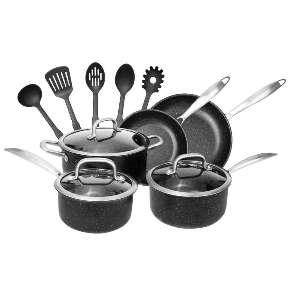 Frying Pan 13 pieces Pot Set with 3 Glass Lids and 5 Cookware Black |   Small Appliances Kitchen & Dining Black