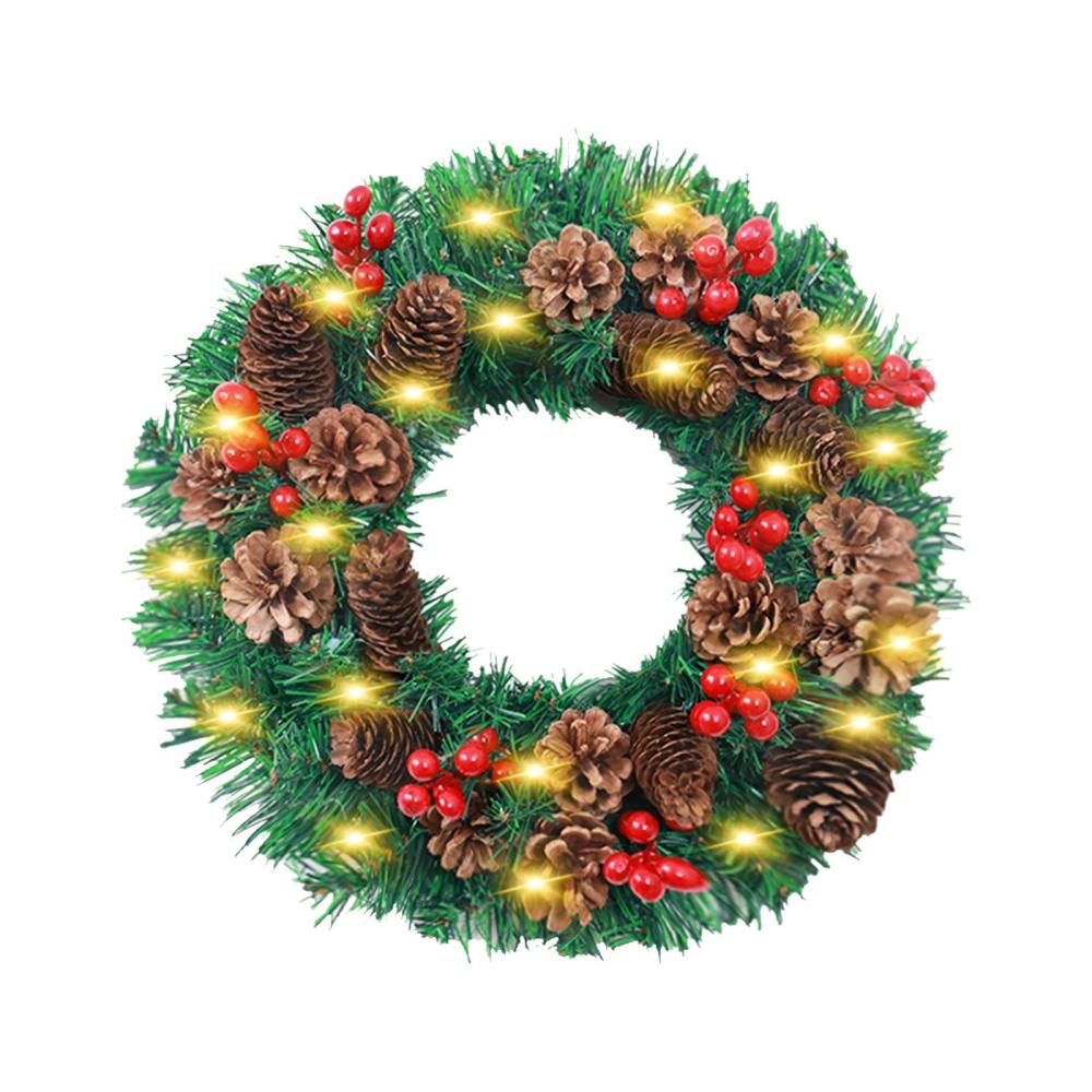 LED Christmas Wreath With String Light Pine Cones Red Fruit 12 Inch Merry Christmas Hanging Garland Artificial Wreath for Front Door Wall Party Decoration  |   Small Appliances Kitchen & Dining Small Appliances