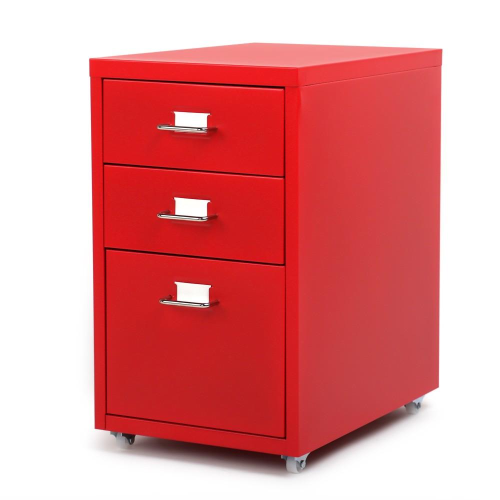 Metal Drawer Filing Cabinet Detachable Mobile Steel File Cabinets w/ 3 Drawers 4 Casters Red |   Smart Home System Smart Home System Red