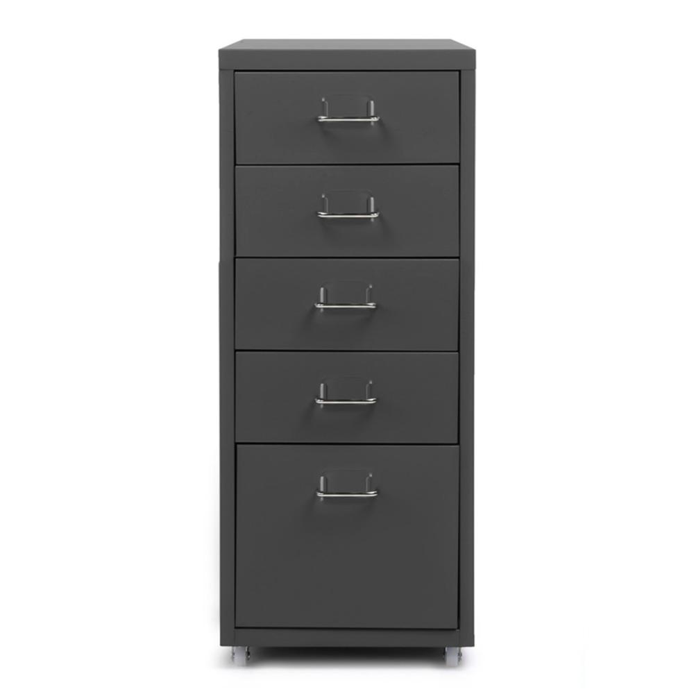 Metal Drawer Filing Cabinet Detachable Mobile Steel File Cabinets w/ 5 Drawers 4 Casters Dark Gray |   Smart Home System Smart Home System Dark Gray