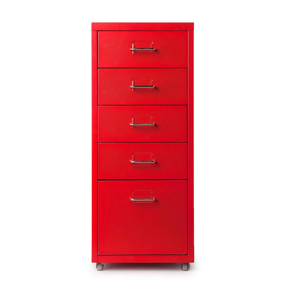 Metal Drawer Filing Cabinet Detachable Mobile Steel File Cabinets w/ 5 Drawers 4 Casters Red |   Smart Home System Smart Home System Red