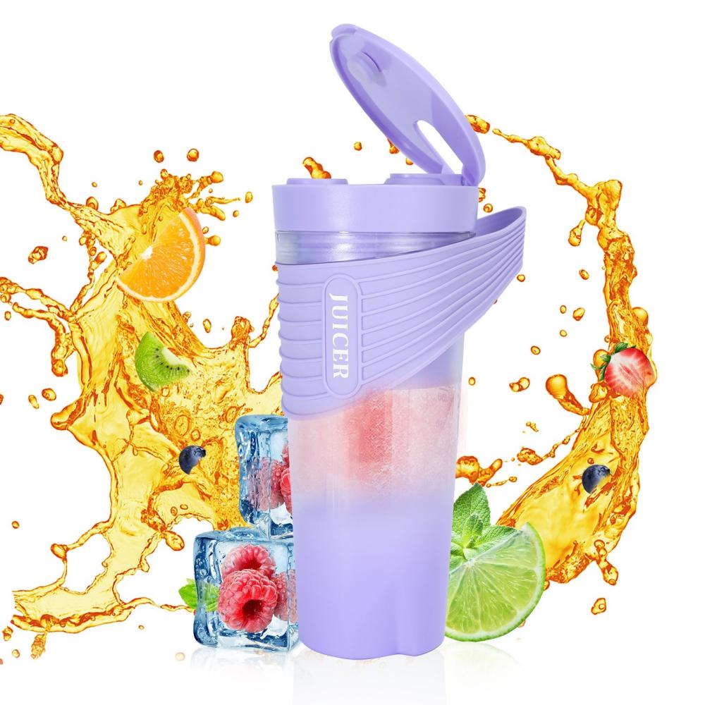 Portable Blender for Shakes and Smoothies 4000mAh Type-C Rechargeable 460ml Personal Blender with 6 Sharp Blades Powerful 22000r/m Juicer Cup for Traveling Gym Office Purple |   Small Appliances Kitchen & Dining Purple