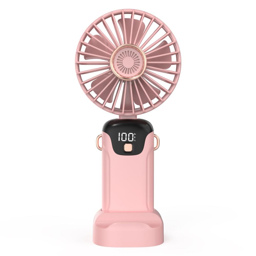 Portable Mini Handheld Electric Fan with LED Sceen Battery Display Foldable Handle Detachable Cover Pink |   Health Monitors & Testing Health Monitors & Testing Health Monitors & Testing