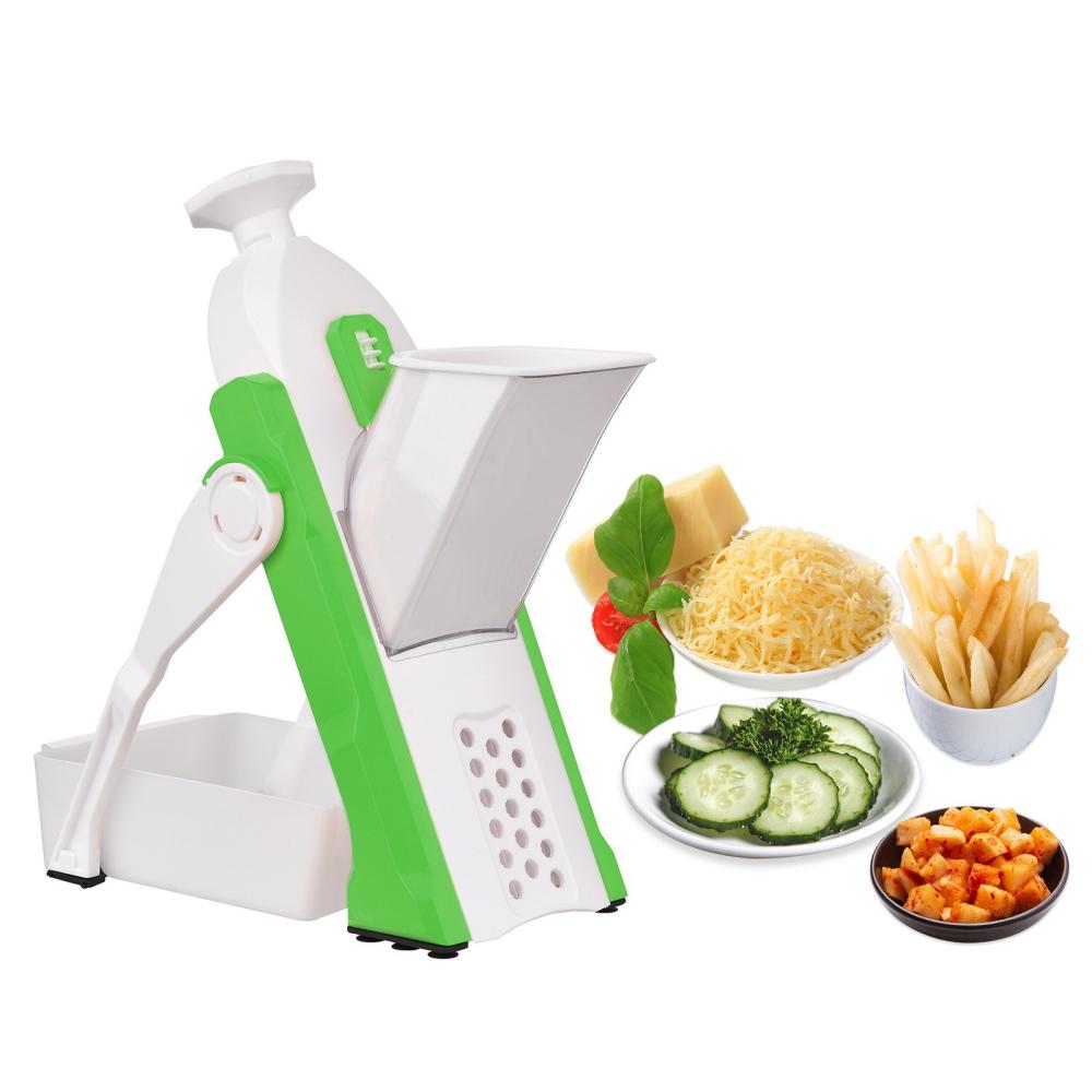 Safe Vegetable Cutter for Kitchen Adjustable Vegetable Mandoline Slicer Chopper with Container Cleaning Brush Green |   Smart Home System Smart Home System Green