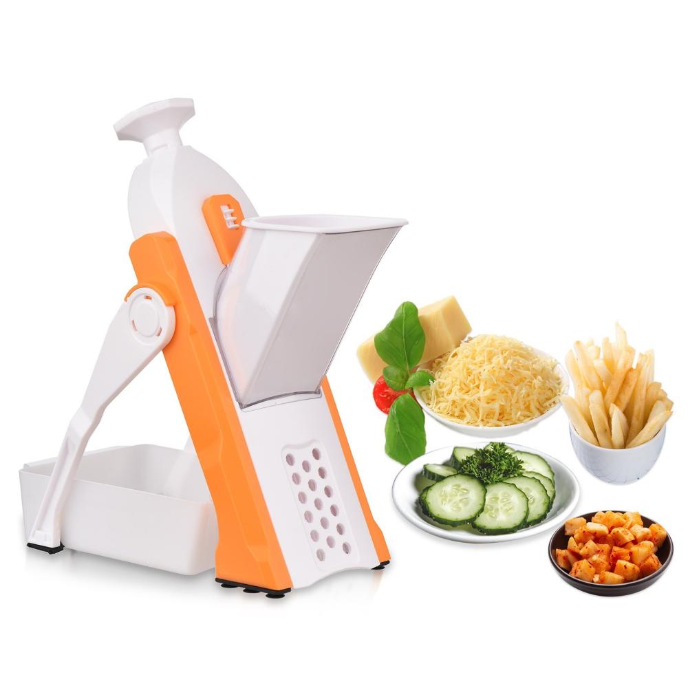 Safe Vegetable Cutter for Kitchen Adjustable Vegetable Mandoline Slicer Chopper with Container Cleaning Brush Orange |   Smart Home System Smart Home System Orange