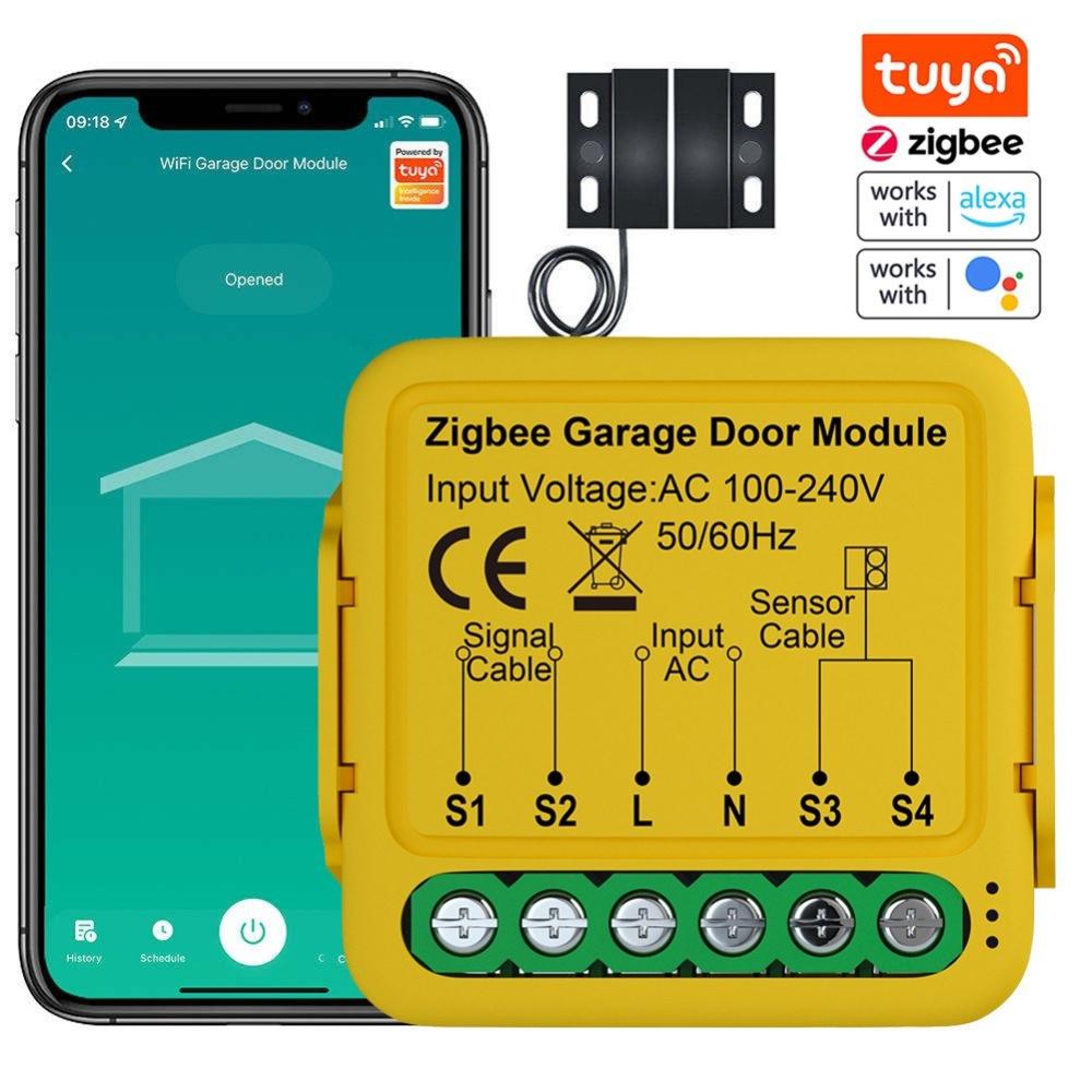 Tuya ZigBee Gate Opener Intelligent Garage Door Controller Module Mobilephone Remote Tuya APP Control Compatible with Alexa and Google Home for Voice Control Yellow |   Smart Home System Smart Home System Smart Home System