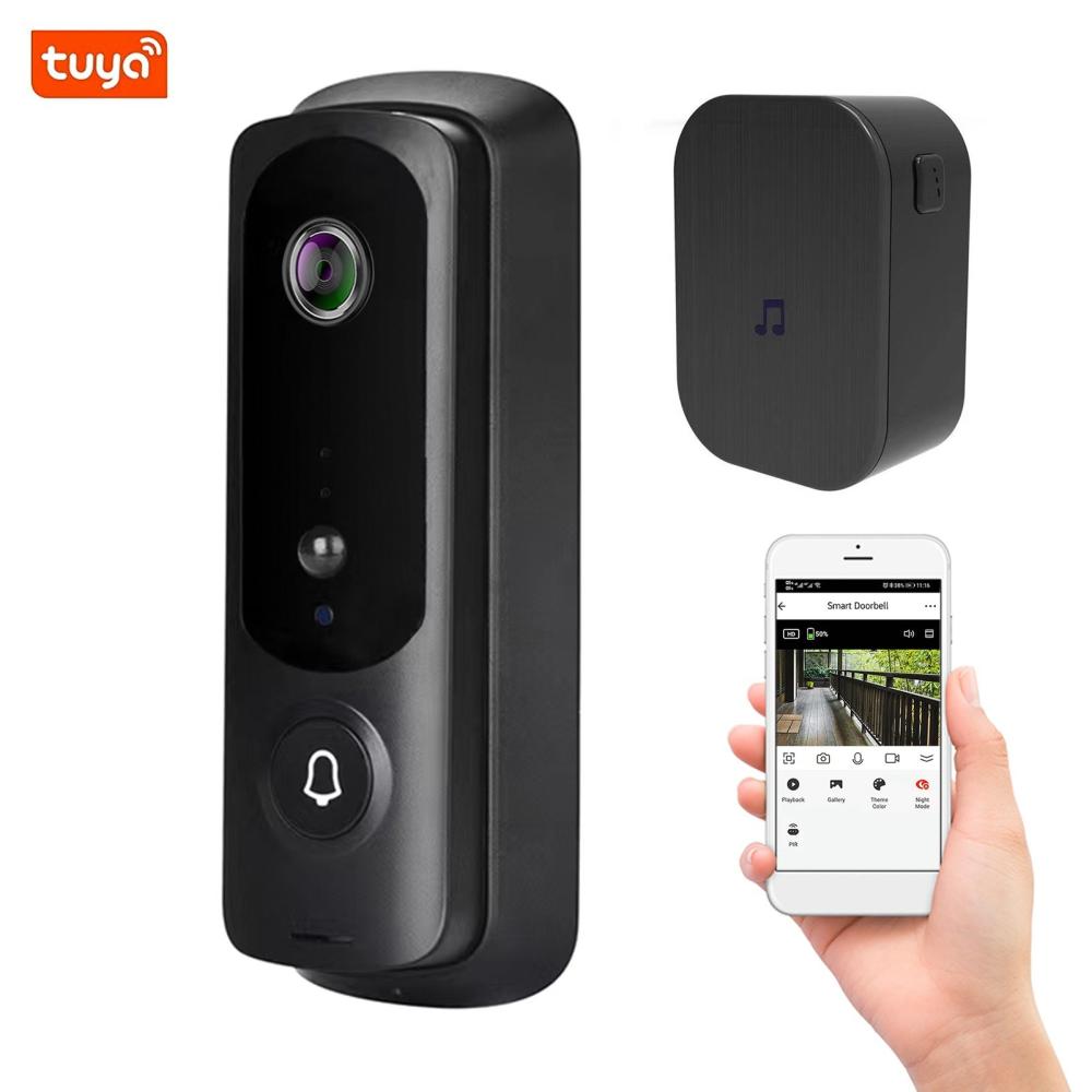 WiFi Video Doorbell Camera Wireless 1080P HD Camera 2-Way Audio Motion Detection Infrared Night Vision Real-time Monitor Support Tuya APP Waterproof Cover Support Storage Card Black |   Wireless Wifi & IP Security Cameras Home Security System Black