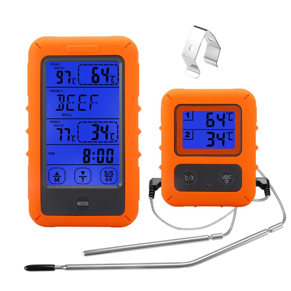 Wireless Meat Thermometer with 2 Probes 328Ft Long Range LCD Backlight Display Countdown Timer Temperature Alarm Digital Remote BBQ Thermometers for Barbeque Grill Oven Kitchen Orange |   Small Appliances Kitchen & Dining Orange