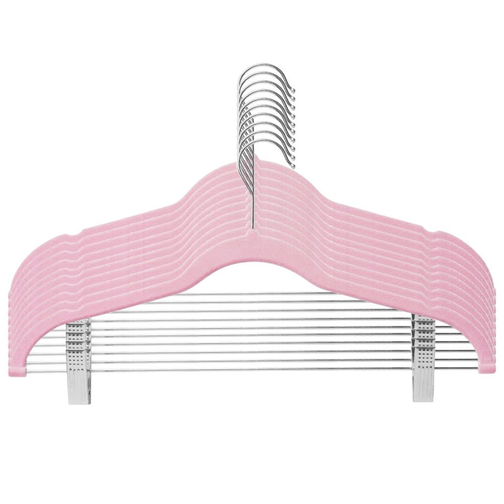 5/10pcs Clothes Hangers with Movable Clips Velvet Ultra Thin No Slip Rack Skirt Pants Hangers for Home Travel Pink |   Smart Home System Smart Home System Pink